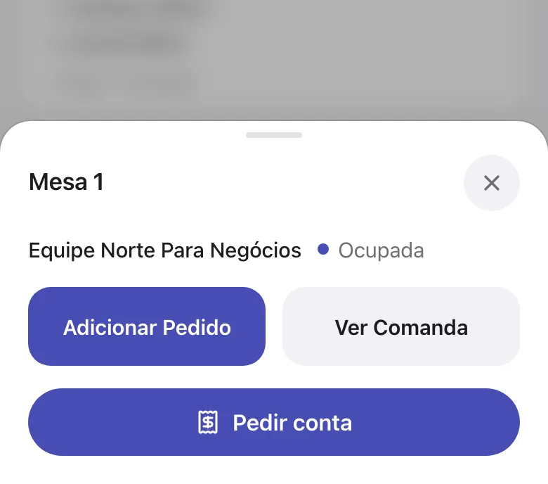 Janela da mesa para o garçom com o botão Pedir conta