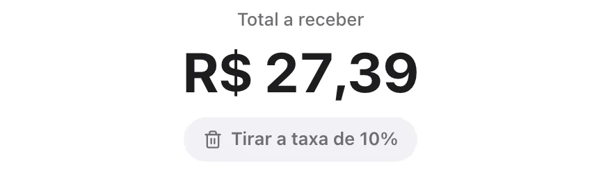 Total a receber e botão Tirar a taxa de 10%